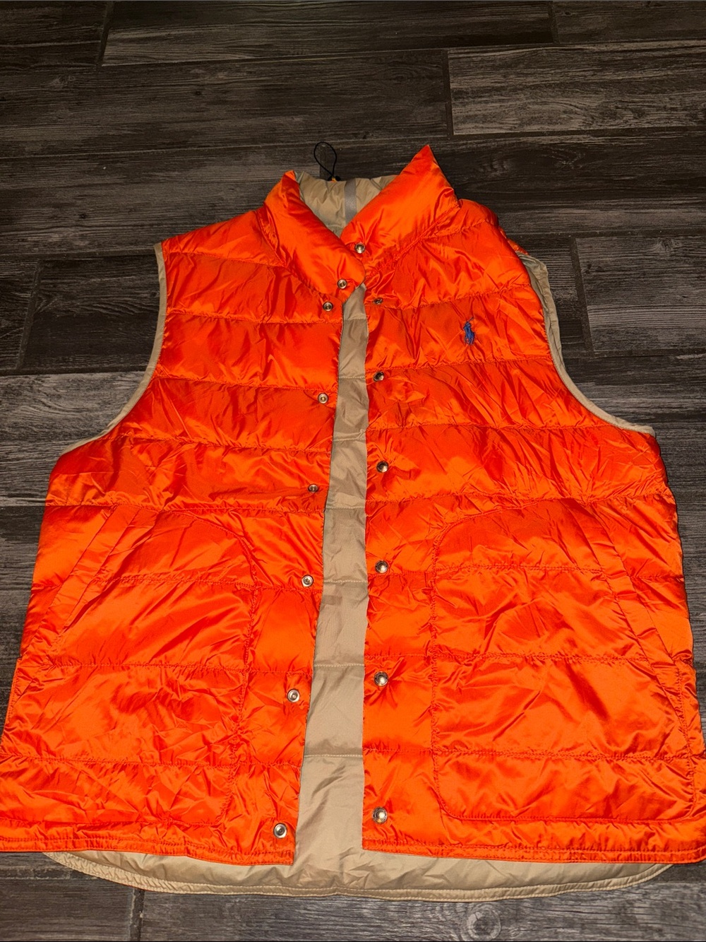 Polo by Ralph Lauren Orange and Tan Reversible Puffer Vest